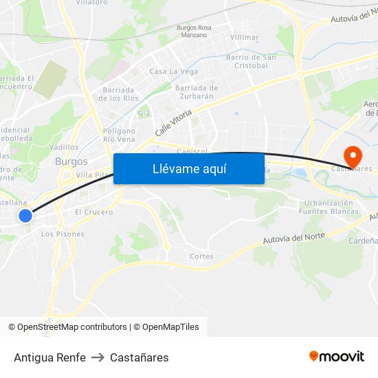 Antigua Renfe to Castañares map