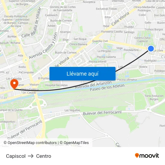 Capiscol to Centro map