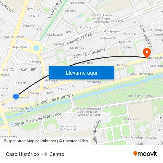 Caso Histórico to Centro map