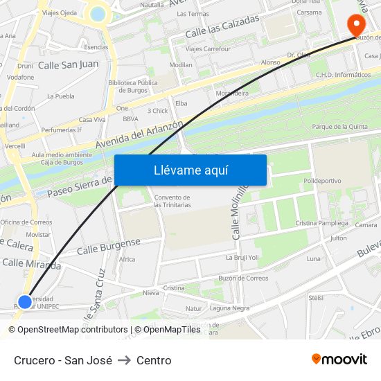 Crucero - San José to Centro map