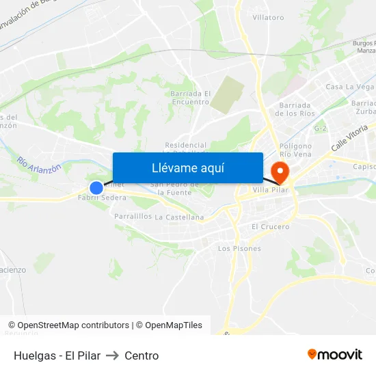 Huelgas - El Pilar to Centro map