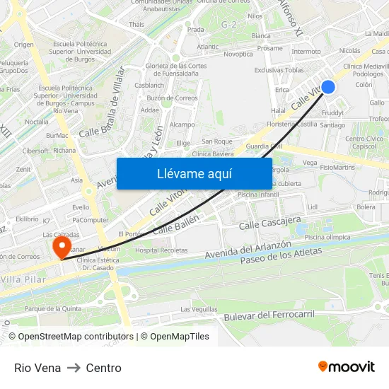 Rio Vena to Centro map