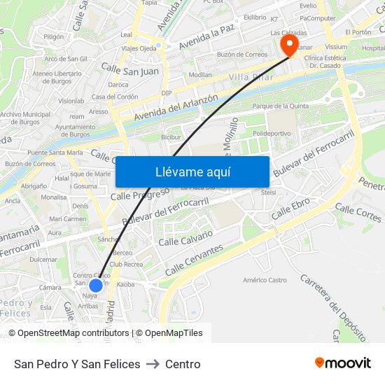 San Pedro Y San Felices to Centro map