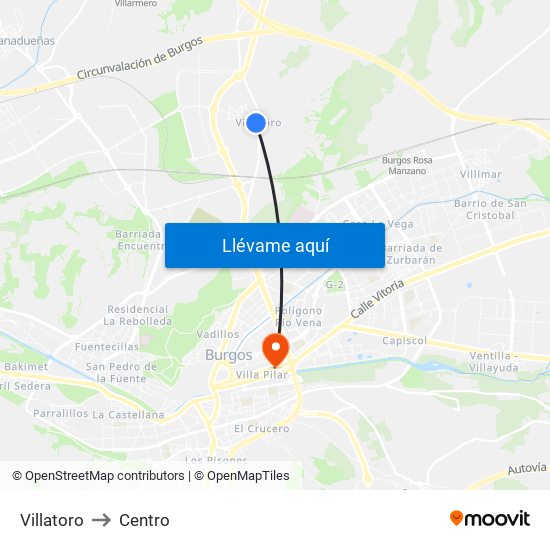 Villatoro to Centro map