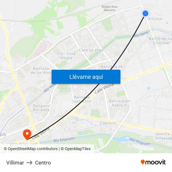 Villimar to Centro map