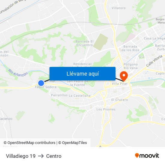 Villadiego 19 to Centro map