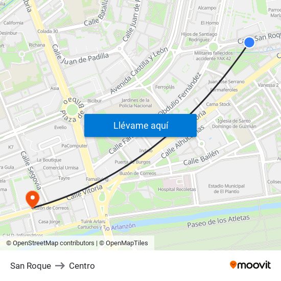 San Roque to Centro map