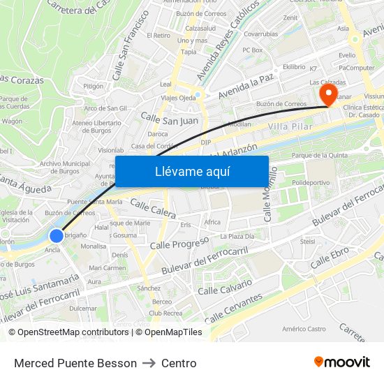 Merced Puente Besson to Centro map