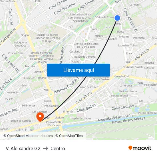 V. Aleixandre G2 to Centro map
