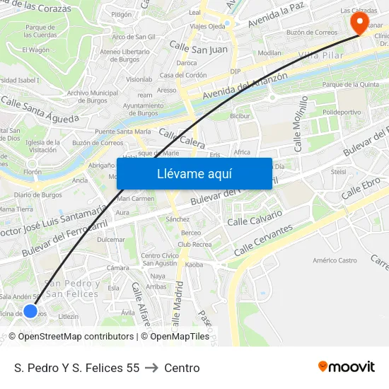 S. Pedro Y S. Felices 55 to Centro map