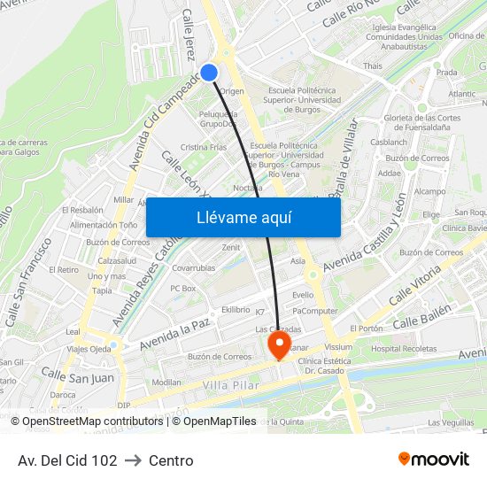 Avda. Del Cid 102 to Centro map