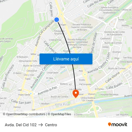 Avda. Del Cid 102 to Centro map