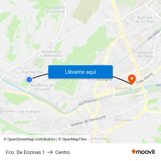 Fco. De Enzinas 1 to Centro map