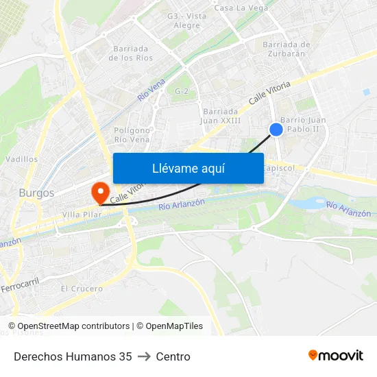 Derechos Humanos 35 to Centro map