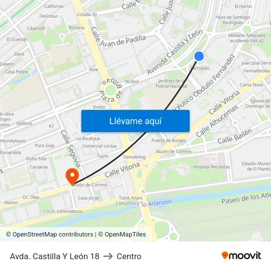 Avda. Castilla Y León 18 to Centro map