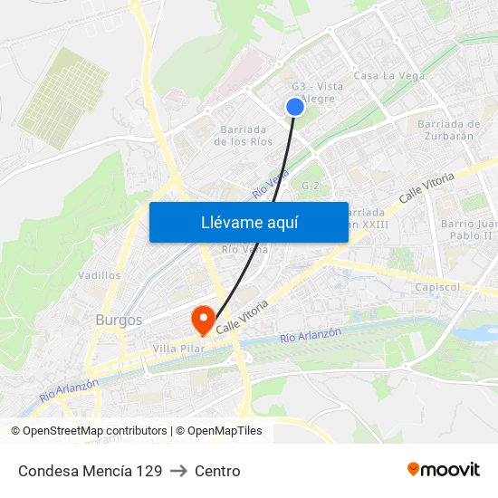 Condesa Mencía 129 to Centro map