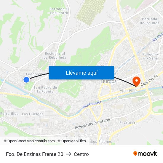 Fco. De Enzinas Frente 20 to Centro map