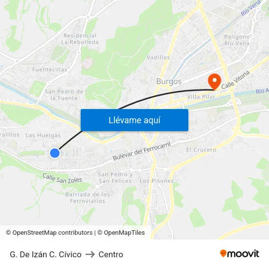 G. De Izán C. Cívico to Centro map