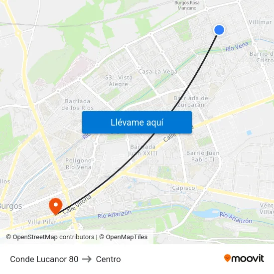 Conde Lucanor 80 to Centro map