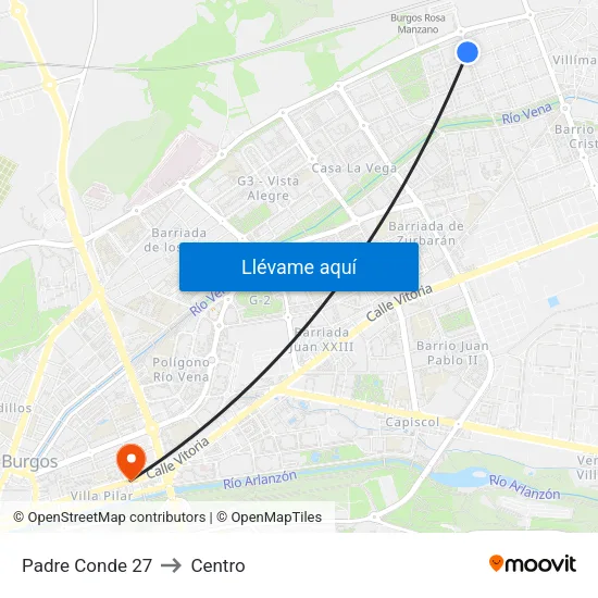 Padre Conde 27 to Centro map