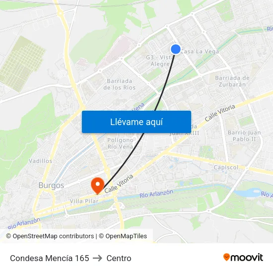 Condesa Mencía 165 to Centro map