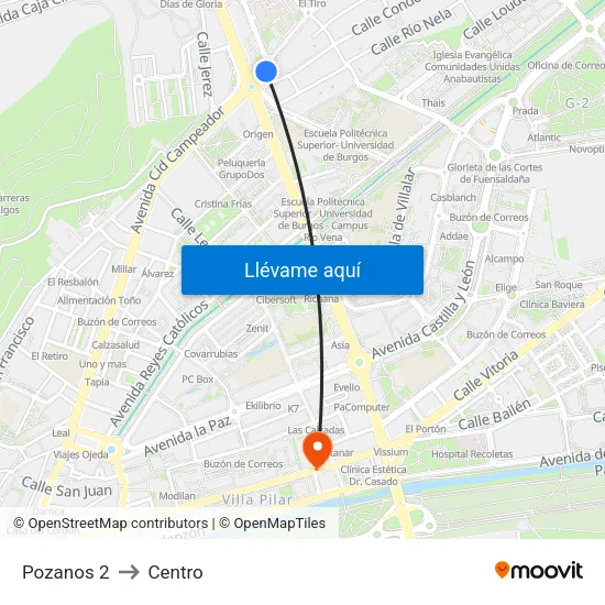 Pozanos 2 to Centro map
