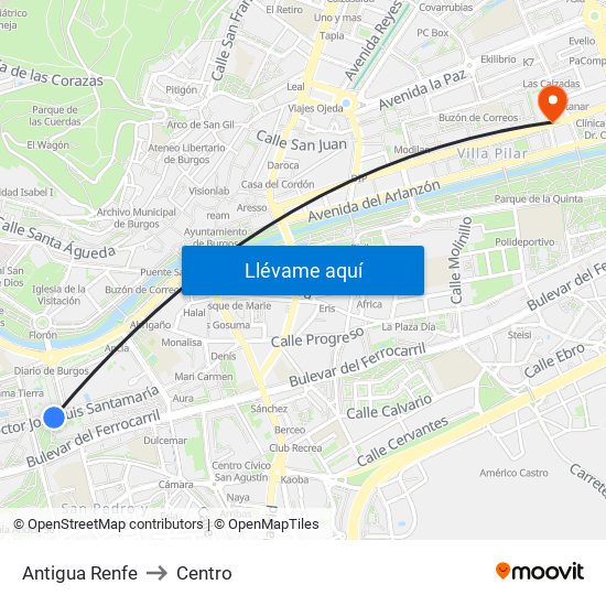 Antigua Renfe to Centro map