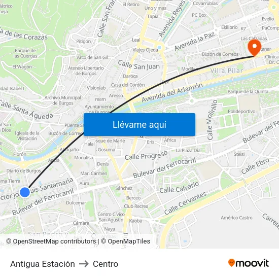 Antigua Estación to Centro map