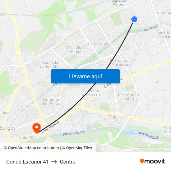 Conde Lucanor 41 to Centro map