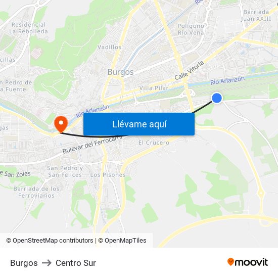 Burgos to Centro Sur map