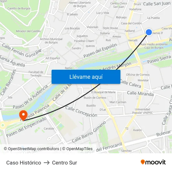 Caso Histórico to Centro Sur map