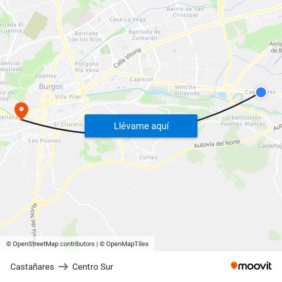 Castañares to Centro Sur map