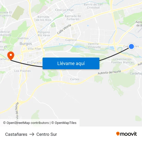 Castañares to Centro Sur map