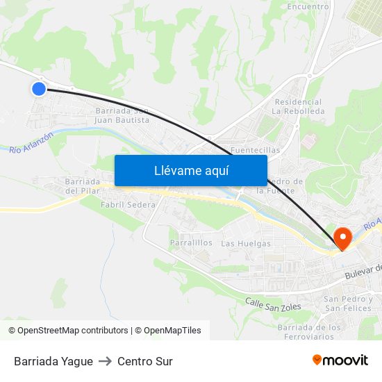 Barriada Yague to Centro Sur map
