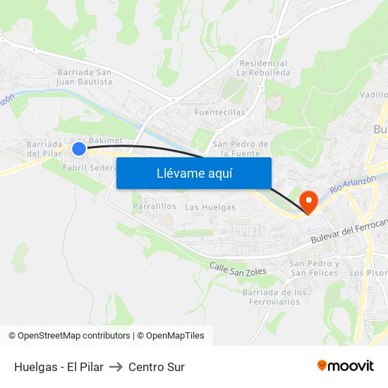 Huelgas - El Pilar to Centro Sur map