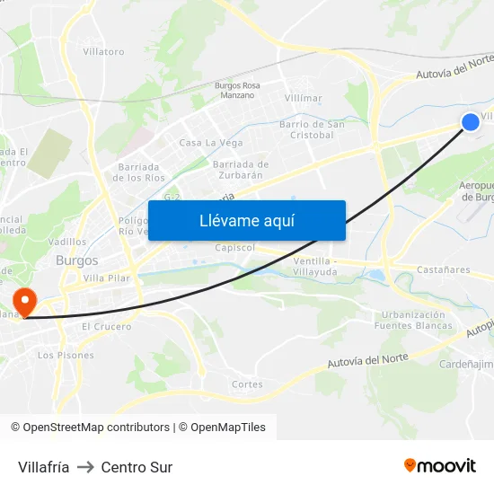 Villafría to Centro Sur map