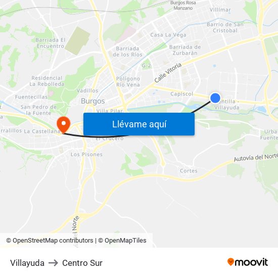 Villayuda to Centro Sur map
