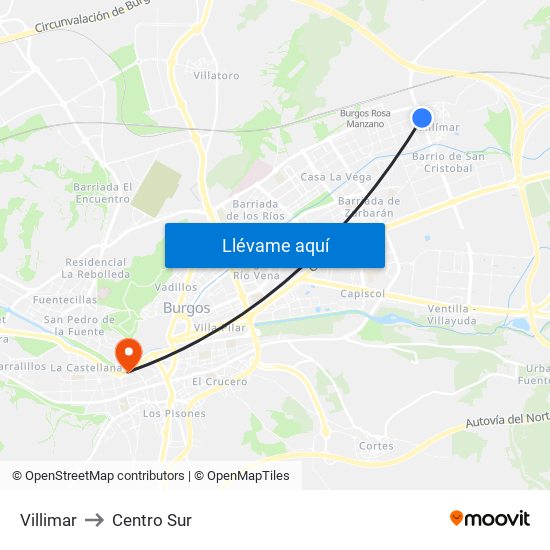 Villimar to Centro Sur map