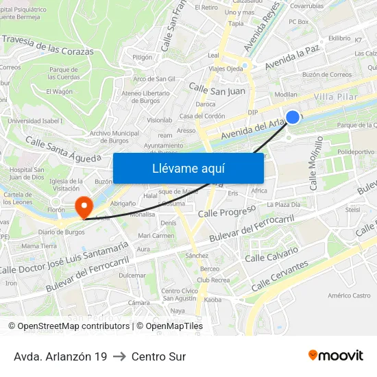 Avda. Arlanzón 19 to Centro Sur map
