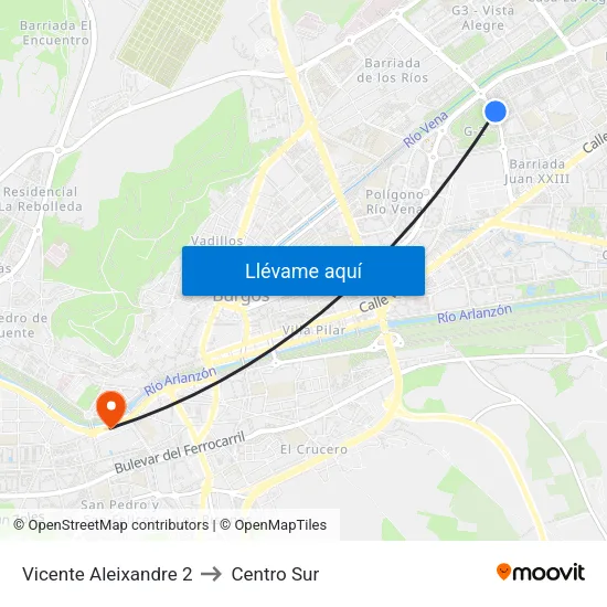 Vicente Aleixandre 2 to Centro Sur map