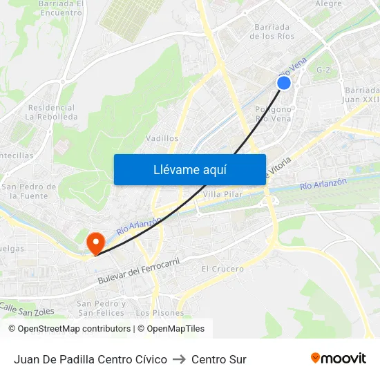 Juan De Padilla  Centro Cívico to Centro Sur map