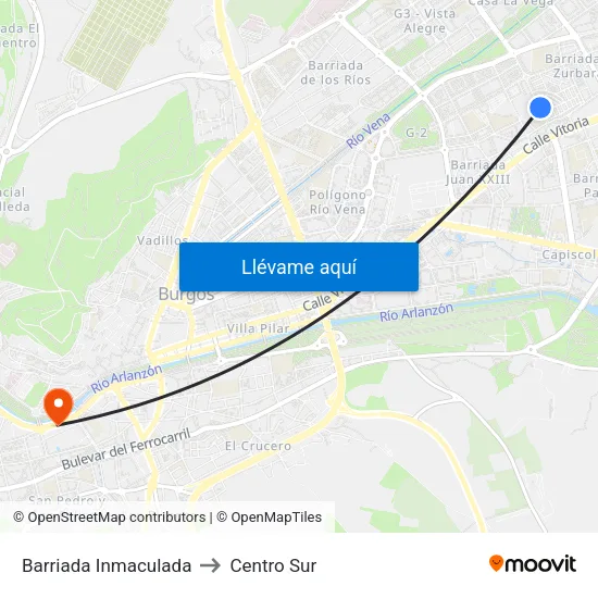 Barriada Inmaculada to Centro Sur map