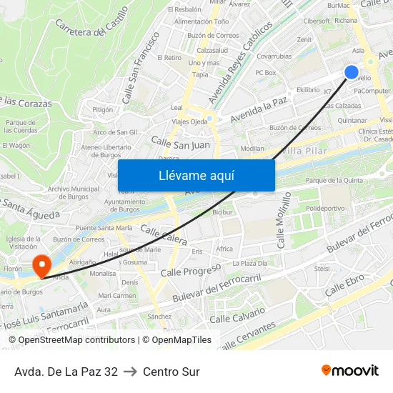 Avda. De La Paz 32 to Centro Sur map