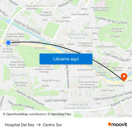 Hospital Del Rey to Centro Sur map