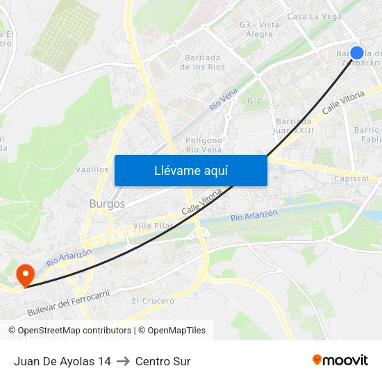 Juan De Ayolas 14 to Centro Sur map
