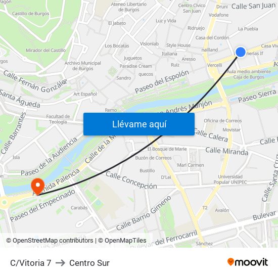 Vitoria 7 to Centro Sur map