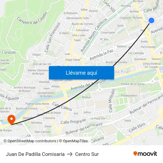 Juan De Padilla  Comisaría to Centro Sur map