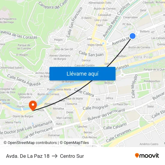 Avda. De La Paz 18 to Centro Sur map