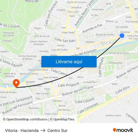 Vitoria - Hacienda to Centro Sur map