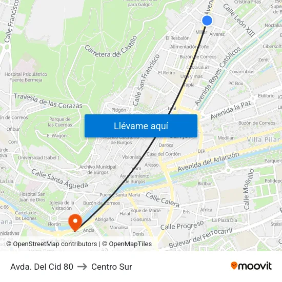 Avda. Del Cid 80 to Centro Sur map